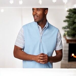 JOHNNIE O men’s light blue performance 3/4” zip pullover vest medium NWOT